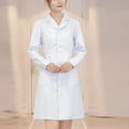 thumbnail image 2 of Nur-se Scrubs Dress for Women Formal Lapel Neck Long Sleeve Button Down Work Dress Comfy Nursing Uniform White, 2 of 5