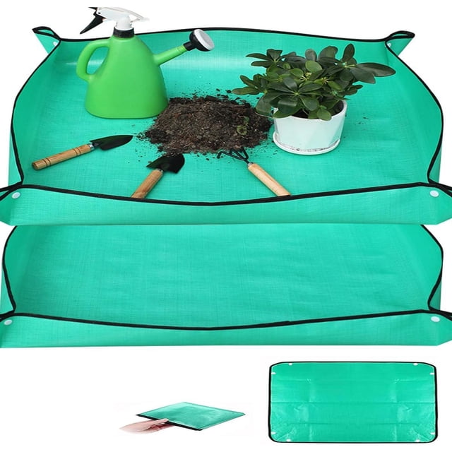 2 alfombrillas, tapete de trasplante para plantas para macetas de plantas para interiores suculentas, tapete plegable impermeable para jardín portátil para jardinería, cambio