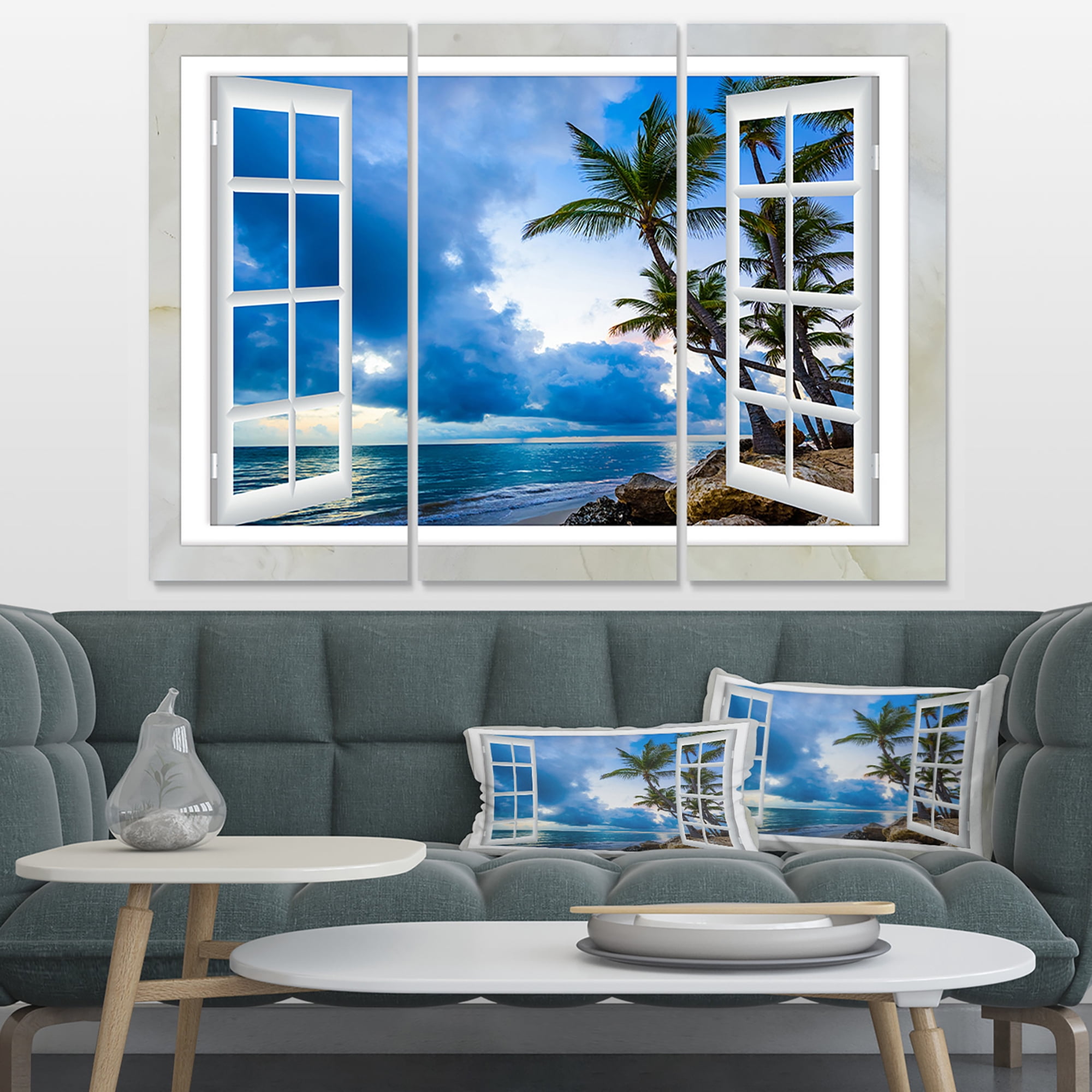 Designart 'Window Open to Cloudy Blue Sky ' Oversized Landscape Wall Art Print
