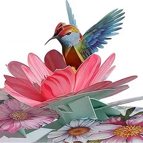 Greeting Cards Hummingbirds Flower, 3D Pop Up Birthday Gifts for Women Wife Mom Daughter Sister Aunt Grandmother, Anniversary Card, With Envelope