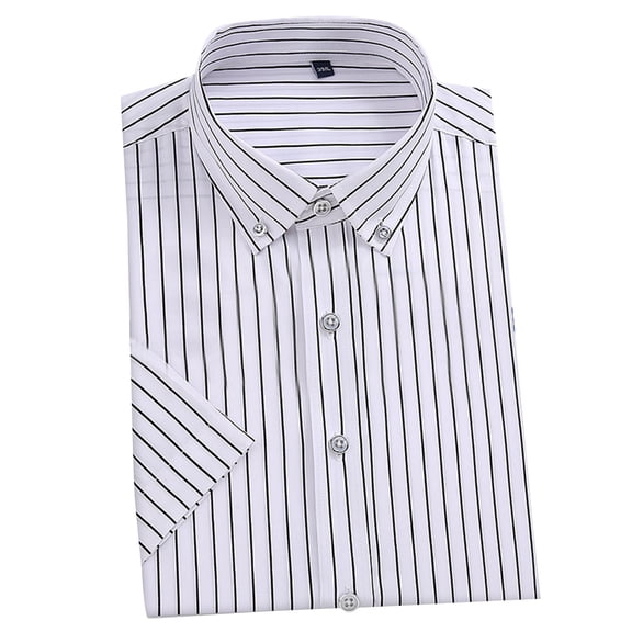 Men's Striped Cotton Short Sleeve Button Down Shirt, Casual Flip Collar Shirt, Lightweight Breathable Top, Daily Beach Vacation | Zenithor,Black L