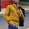 thumbnail image 3 of Mens V Neck Sweater Casual Cable Knit Slim Fit Pullover Long Sleeve Fall Winter Sweaters Ginger Yellow M, 3 of 4