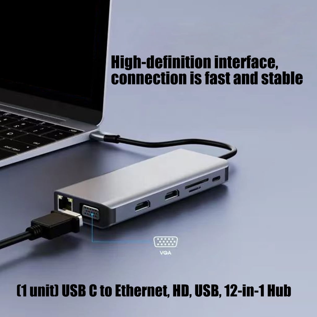 PatungKu Thin USB C Hubs Including Two Video Output Internet Connection USB Slots Storage Reader And Quick Power