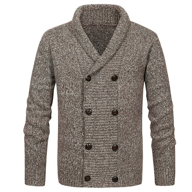 Grrvtrz Men's Double Breasted Cable Knit Sweater Button Down Shawl Collar Cardigans Chunky Comfortable Knit Cardigan