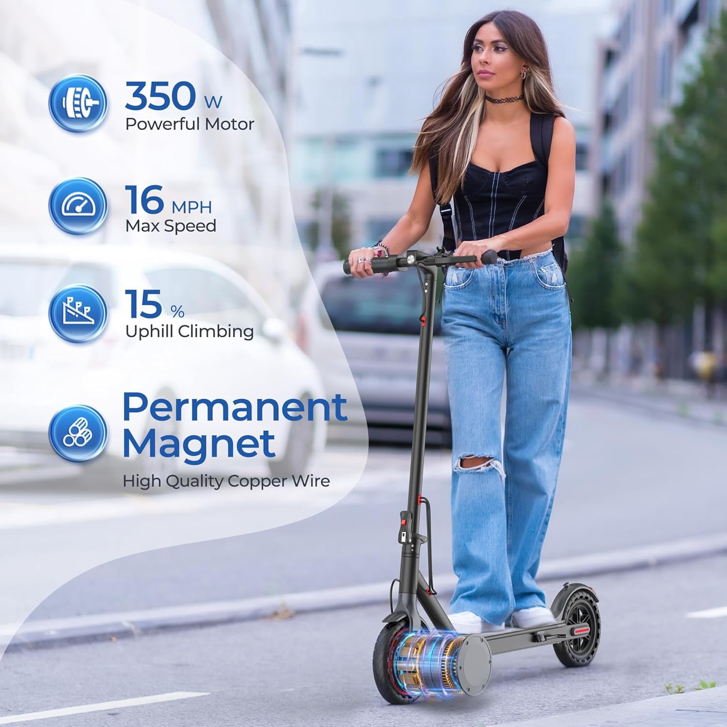 Electric Scooter for Adults, Portable Folding Commuting Scooter for Adults and Teens, 19 Mph Top Speed, 8.5"