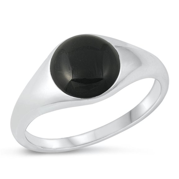 CHOOSE YOUR COLOR Black Simulated Agate Chunk Ring .925 Sterling Silver Signet Band CZ Female Size 10