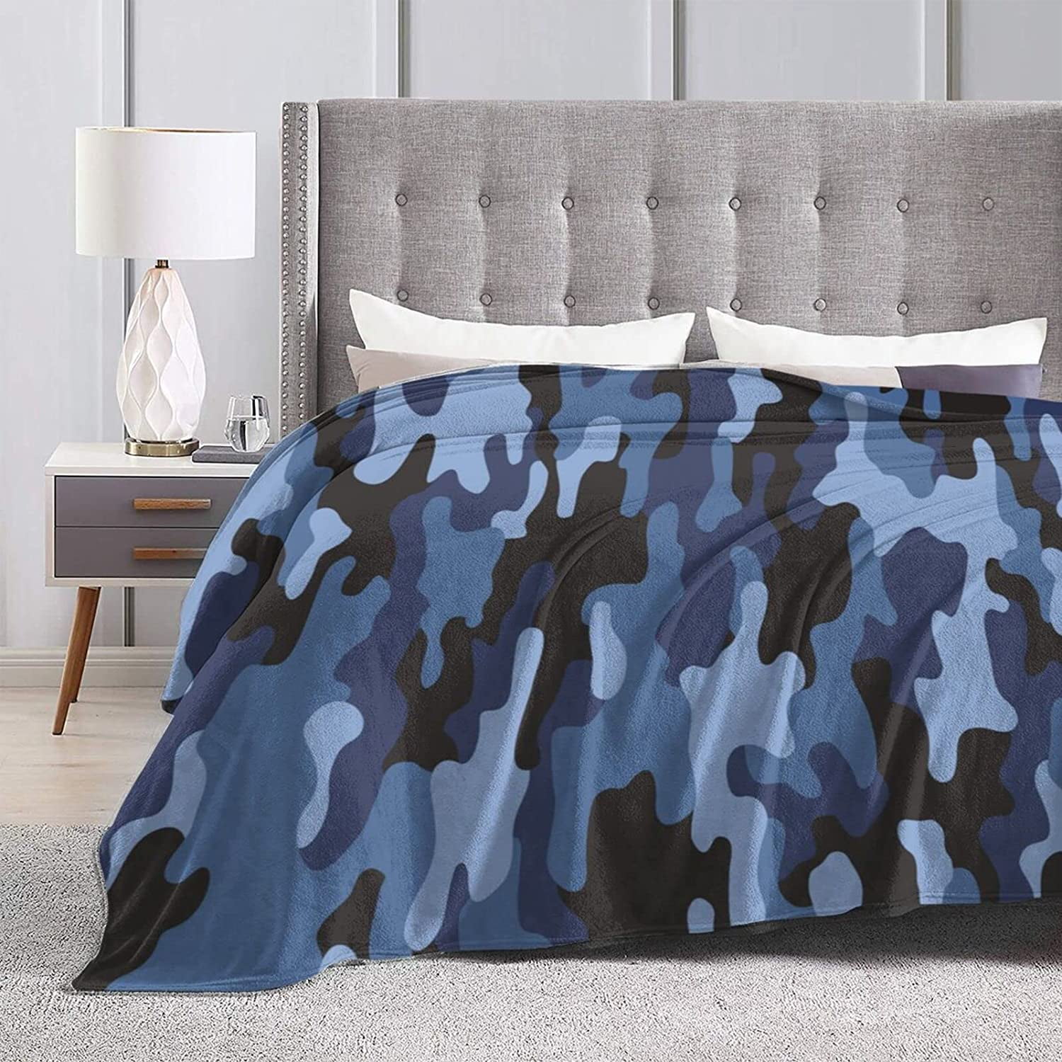 Navy Camouflage Throw Blanket Ultra Soft Warm All Season Military Camo Decorative Fleece Blankets for Bed Chair Car Sofa Couch Bedroom 50"X40"