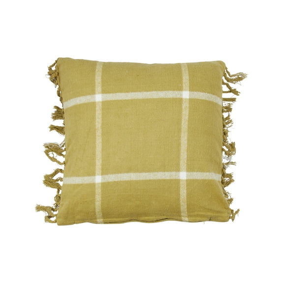 Creative Co-Op Cotton Flannel Plaid Pillow with Fringe