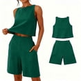 thumbnail image 5 of Guluxicc 2 Piece Sets for Women V Neck Loose Tank Top with Bermuda Shorts Solid Color Lightweight Summer Linen Outfit Sets, 5 of 6