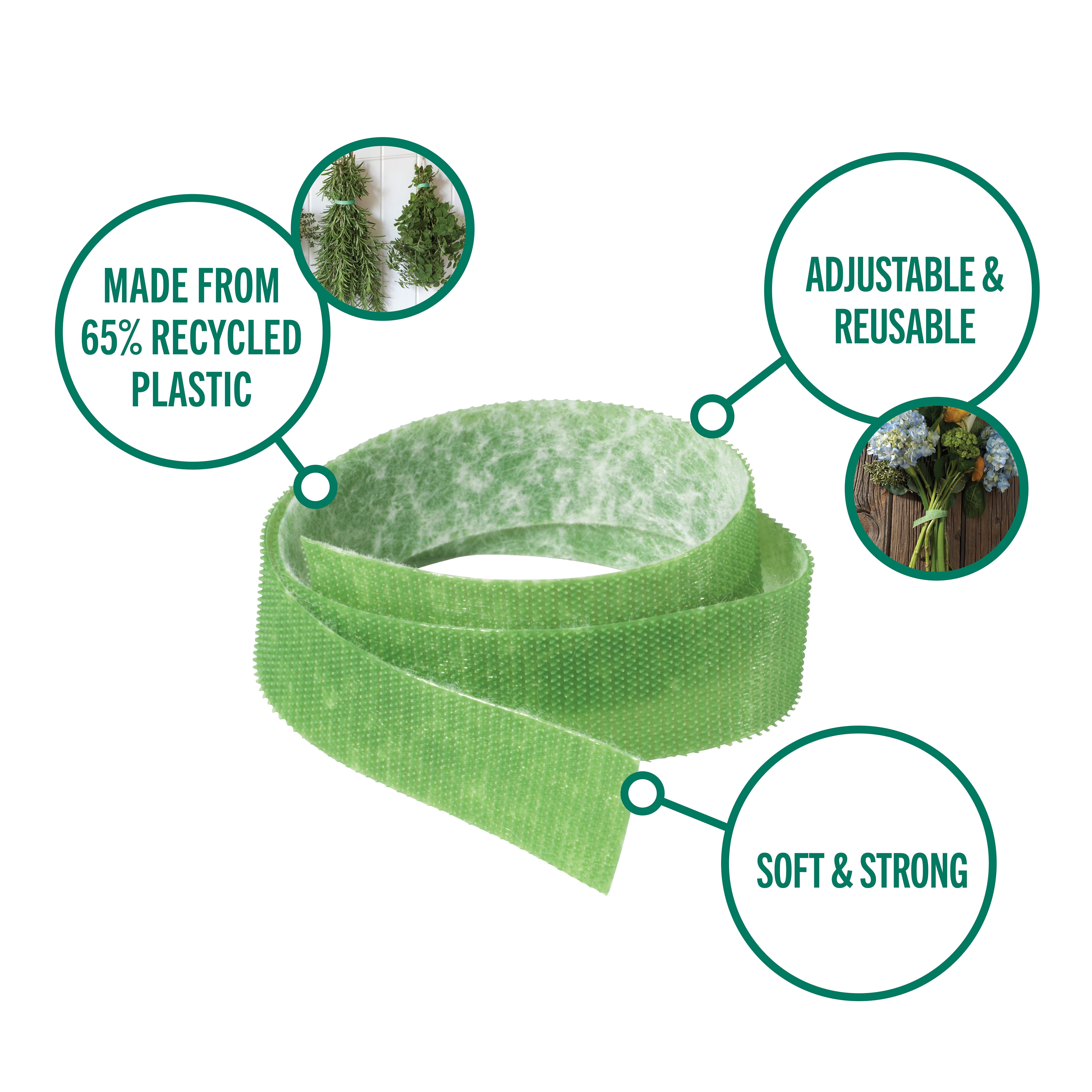 VELCRO Brand Crafting Floral Ties for Crafts, Bouquets, Project, Décor, Reusable and Adjustable,  6" x 1/2" Green, Pack of 10