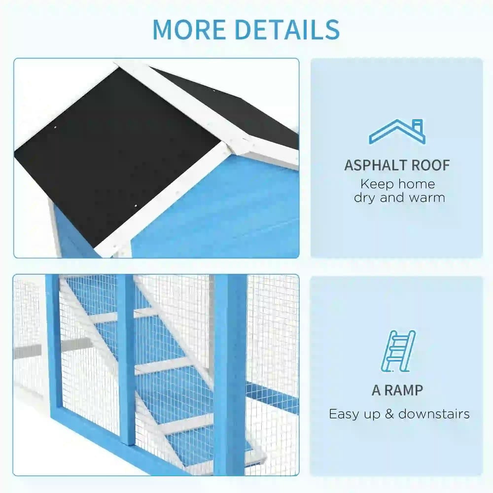 Barara King Large Rabbit Coop, Rabbit Coop, Outdoor Rabbit House,48" Wooden Rabbit Hutch Bunny Cage with Waterproof Asphalt Roof, Removable Tray and Ramp, Light Blue