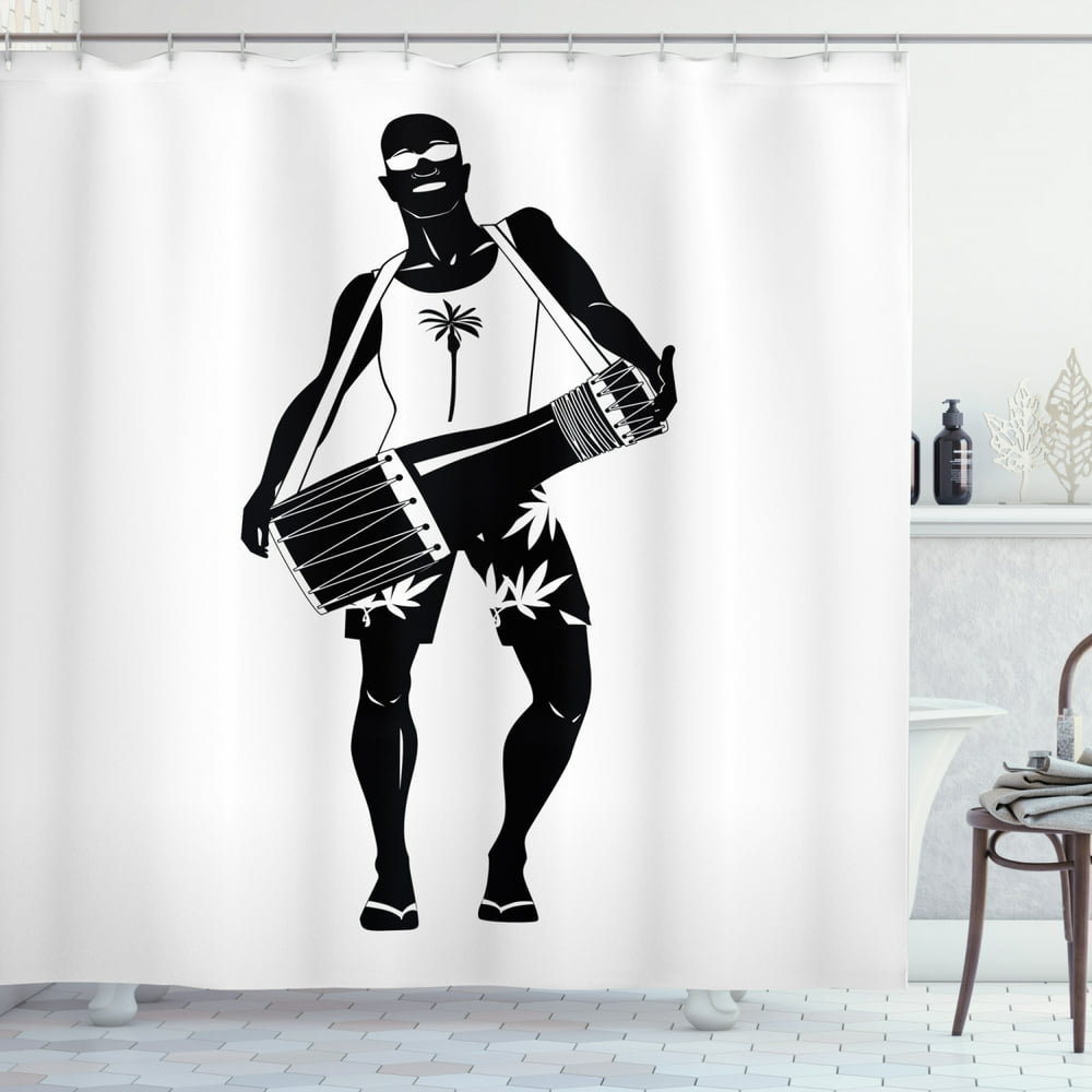 Drums Shower Curtain, Silhouette of an Exotic Man in Sunglasses and
