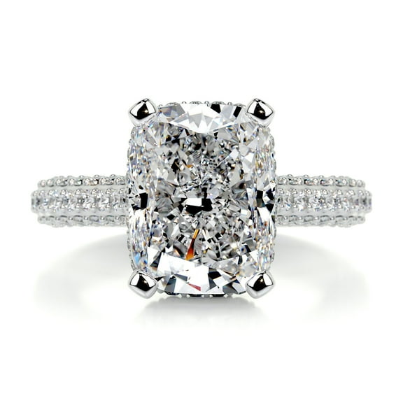 Edge Jewel 2.1 Ct Radiant Cut Hidden Halo Diamond Engagement Ring – Glamorous Lab-Created Simulated Diamonds in 14K White Gold Plated – Lovely Gift for Memorable Occasions