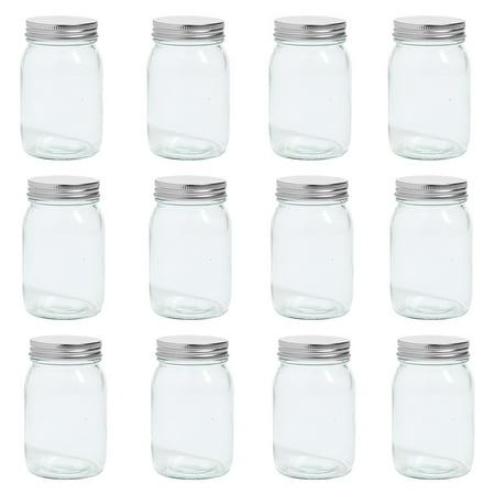Pint Glass Mason Jars with Lids - 12 pieces