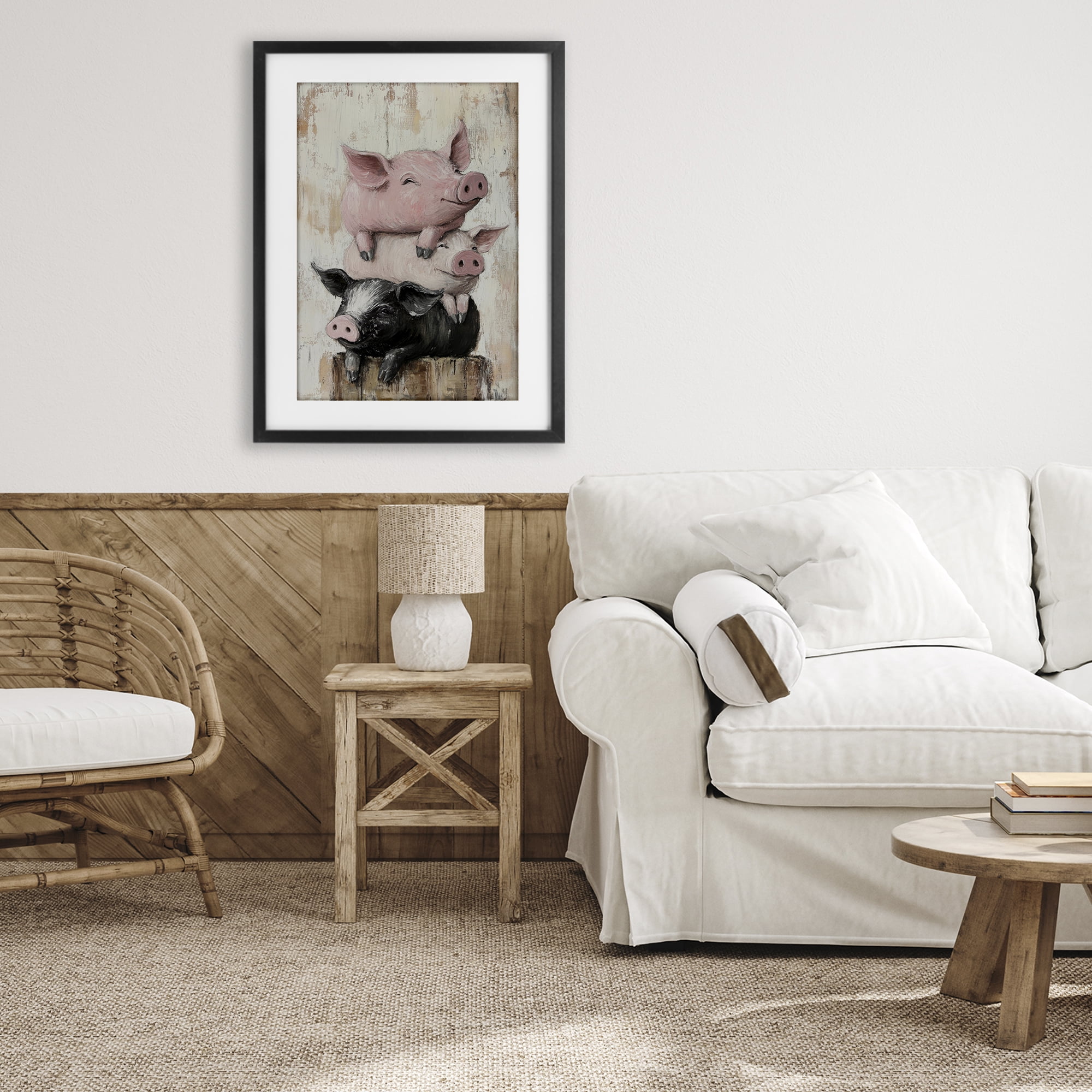 Stupell Industries Pig & Piglet Pile Black Framed Print Under Glass, design by Tina LeCour