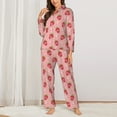 thumbnail image 2 of KLL Strawberries Print Women's Long Sleeve Pajamas with Pants Sleepwear Loungewear 2 Set-Large, 2 of 7