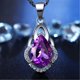 thumbnail image 3 of Collar de plata con colgante morado de amatista en forma de gota, cadena hasta la clavícula para mujer, 3 of 4
