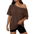 thumbnail image 3 of Harpily Womens T-Shirts Y2K Style Asymmetric Neckline Off Shoulder Short Sleeve Casual Basic Short Sleeve T-Shirt, 3 of 5