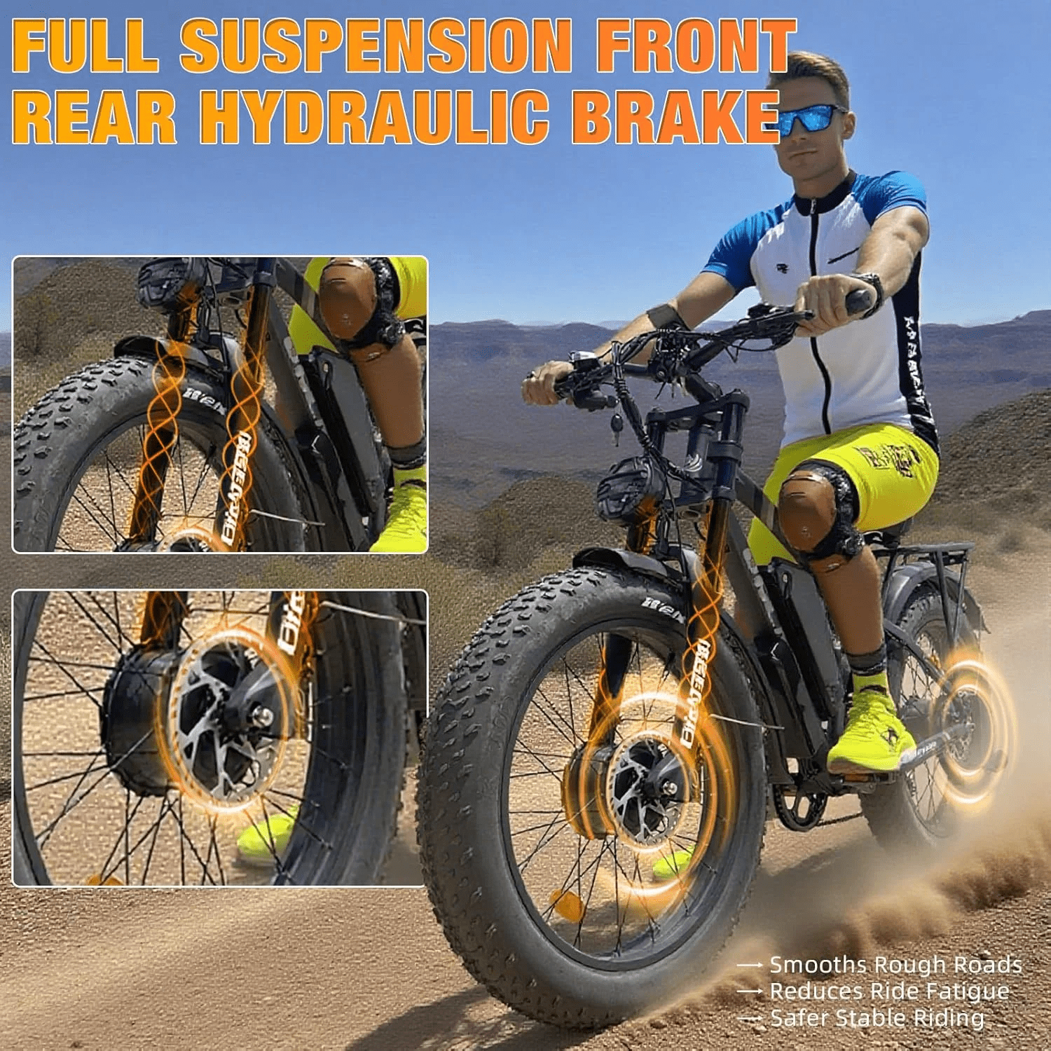 Electric Dirt Bike, 5000W Peak 52V 25AH Dual Motor Ebike for Adult,40-45MPH E - Bicycle with 24" Fat Tire All Terrain, Full Suspension & Hydraulic Disc Brake, 7-Speed Long Range