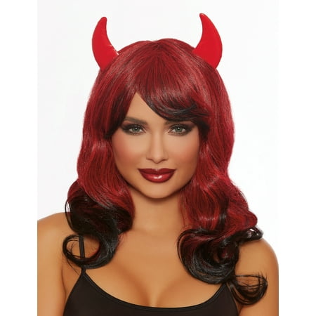 Dreamgirl Women's Devil Red/Black Ombré Wig With Shiny Fabric Horns