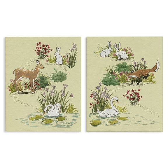 Stupell Industries Spring Animals in Nature 2 Piece Canvas Wall Art Set, design by Grace Popp