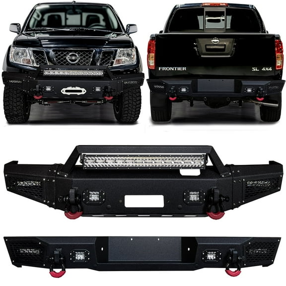 Vijay Compatible with 2005-2021 Nissan Frontier Front Bumper and Rear Bumper with 9 x Aluminum LED Lights and 4 x D-Rings