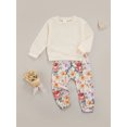 thumbnail image 3 of Sunloudy Girl?s Solid Color Waffle Long Sleeve Tops and Flower Long Pants Set, 3 of 9