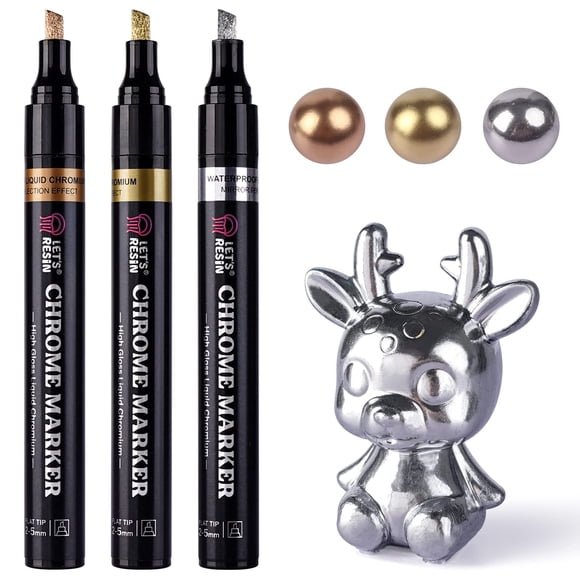 LET'S RESIN Liquid Mirror Chrome Metallic Markers, Reflective Gloss, 2-5mm Larger Application Area, 3 Colors Epoxy Resin Tools/Supplies for Coloring, Stroke, Painting, DIY Craft
