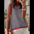 thumbnail image 4 of Camiseta Sin Mangas de Cuello Alto con Bloques de Color y Rayas Informales para Mujer, de Verano 2025, de Punto Holgado, de Corte Alto y Sin Mangas Rojo XXL, 4 of 6