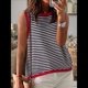 thumbnail image 4 of Camiseta Sin Mangas de Cuello Alto con Bloques de Color y Rayas Informales para Mujer, de Verano 2025, de Punto Holgado, de Corte Alto y Sin Mangas Rojo M, 4 of 6