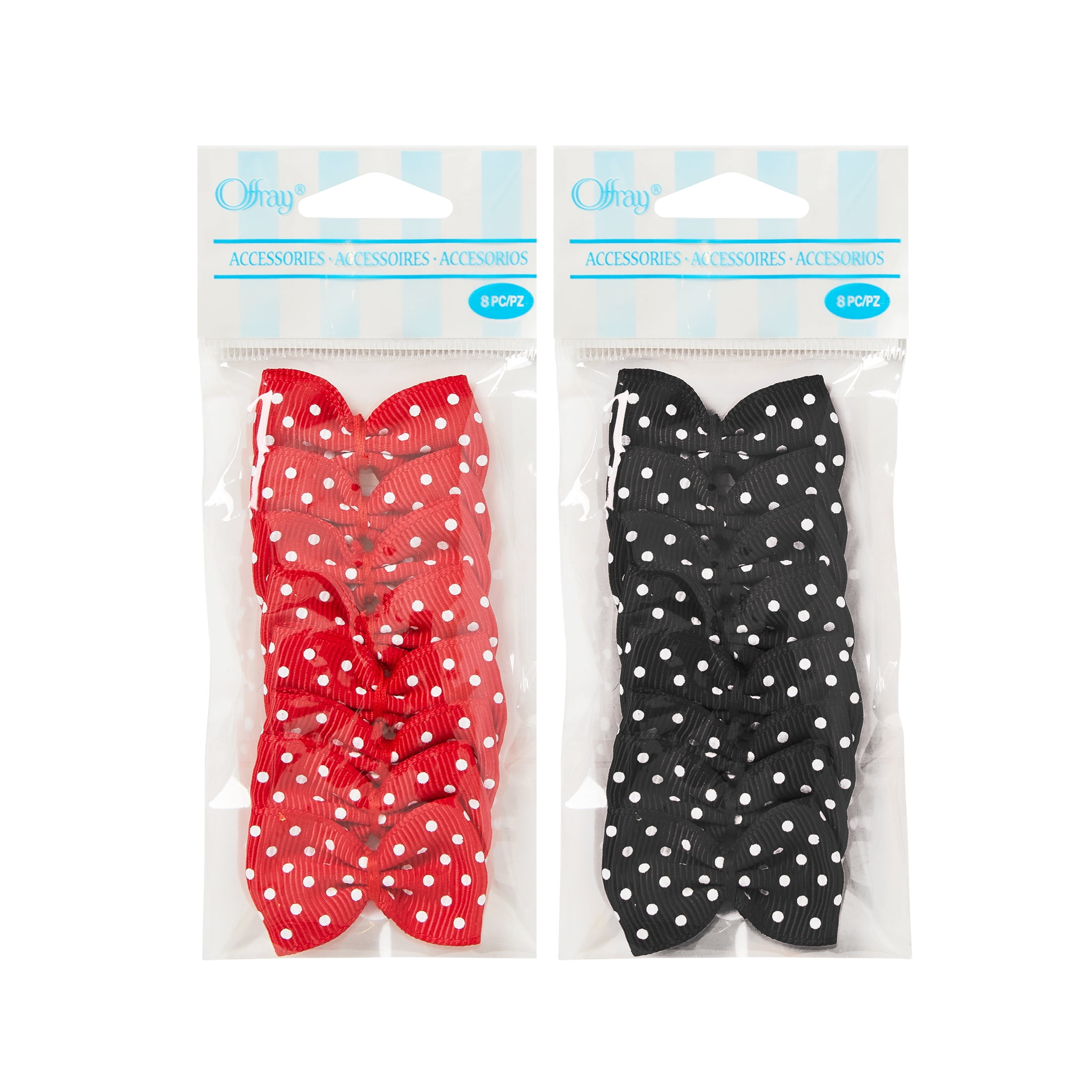 Offray Accessories, Red Grosgrain Bows Accessory for Wedding, Hair Clips, and Scrapbooking, 8 count, 1 Package