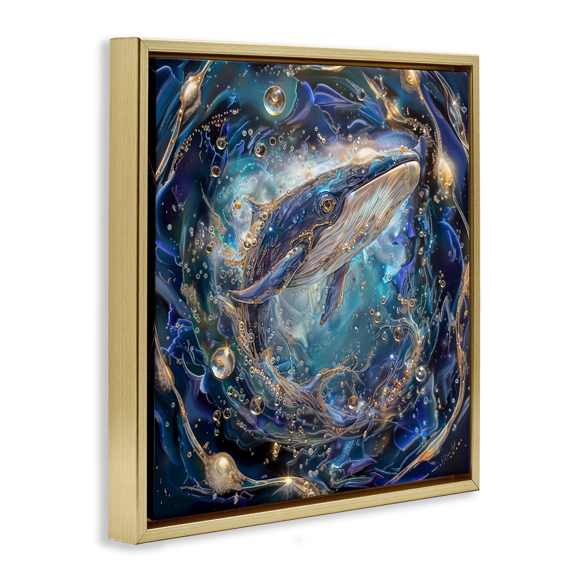 Stupell Industries Echoes Of Abyss Whale Animals & Insects Painting Gold Floater Framed Canvas Art Print Wall Art, 18 x 18