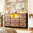thumbnail image 5 of Dresser for Bedroom with 8 Fabric Drawer,Chest of Drawers with Charging Station and LED Lights,55 inch TV Stand with Open Shelves, 8 Drawers Dressers for Entryway, Living Room,Closet,Rustic Brown, 5 of 9