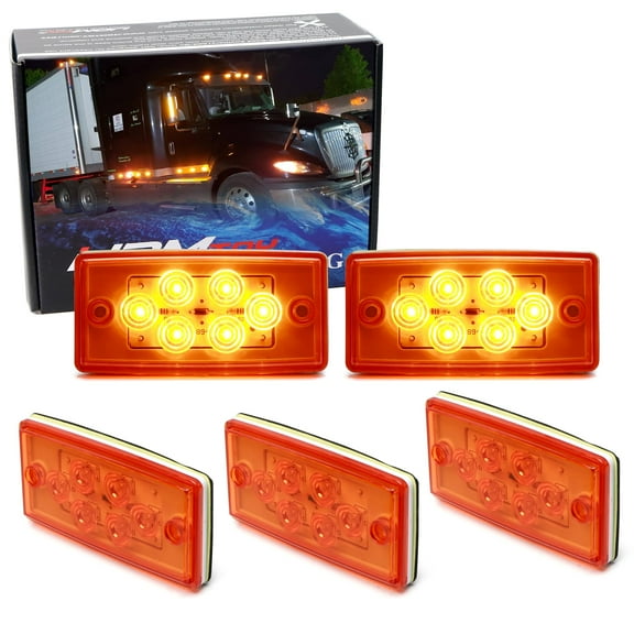 OEM-Spec 5pc Amber Lens 12-LED Front Raised Cab Roof Marker Light Assemblies For Freightliner Classic XL, Century, Columbia, FLC112, FLD120 & Sterling 9500 Semi-Truck