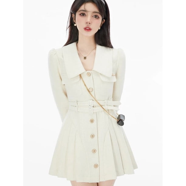 Vestido corto plisado elegante de estilo coreano para mujer, minivestido de fiesta Vintage francés, abrigo Retro cálido, otoño e invierno, 2022