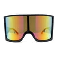 thumbnail image 2 of Womens XL Oversized Curved Shield Low Temple Huge Rectangle Sunglasses Black - Rainbow Mirror, 2 of 4