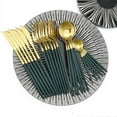thumbnail image 2 of 24Pcs Stainless Steel Dinnerware Set Kitchen Green Gold Cutlery Set Knife Fork Spoon Flatware Tableware Minimalist Silverware, 2 of 5