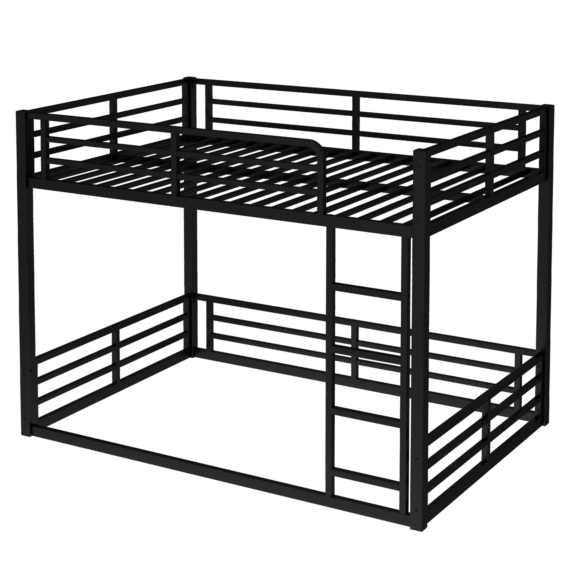 Leumius Metal Bunk Bed,Full over Full Floor Bunk Bed Frame for Kids/Teens/Adults,Space-Saving/Noise Reduced/No Box Spring Needed,Black