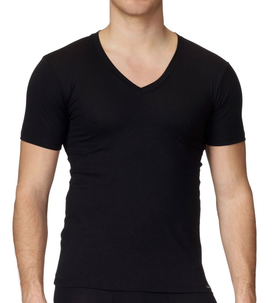 Men's Calida 14317 Evolution Pima Cotton V-Neck T-Shirt (Black M ...