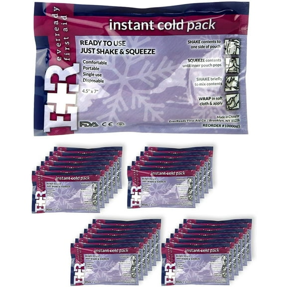 Ever Ready First Aid Disposable Cold Compress Therapy Instant Ice Pack for Relief from Injuries, Swelling - 4.5" x 7" - 24 Pack