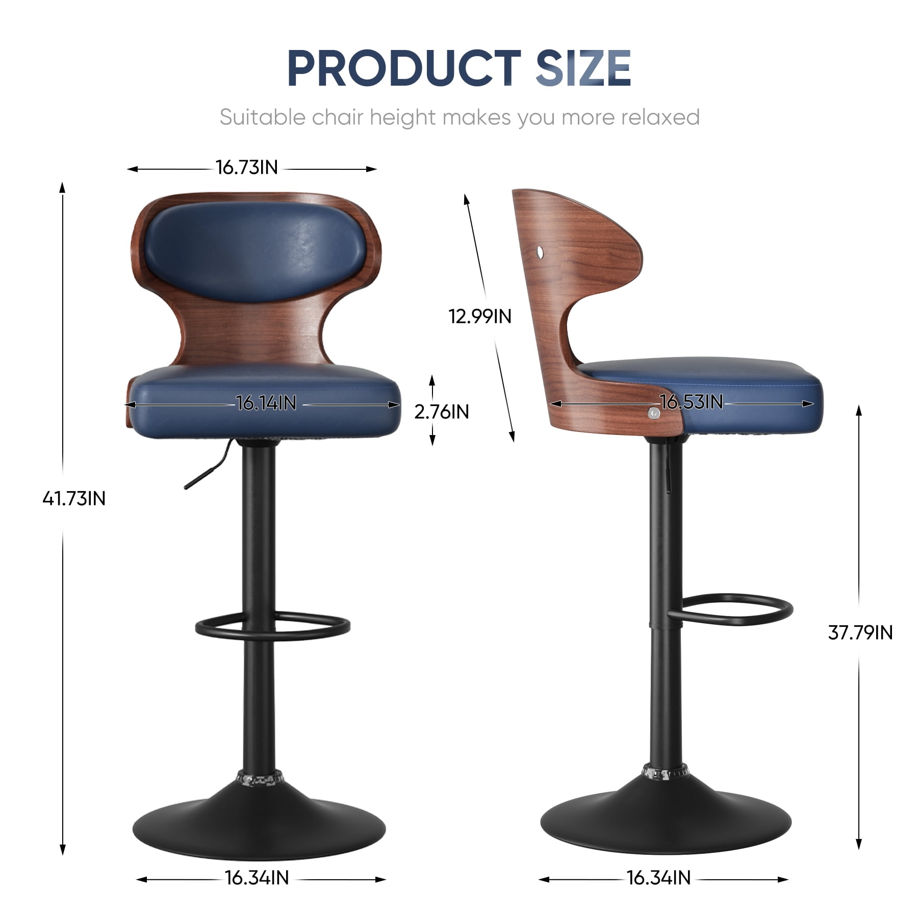 MOONMISS Swivel Bar Stools Set of 2, Wooden Kitchen Bar Chairs with Back, PU Leather Counter Height Barstools for Kitchen Island,