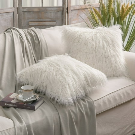 New Fur Felt - Set of 2 Throw pillow Covers Faux Fur Phantoscope Decorative New Luxury Series Merino Style Off White Faux Fur Throw Pillow Case Cushion Cover 18