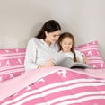 thumbnail image 4 of Castle Fairy Ice Hockey Print Queen Comforter Set 3 Pieces, Pink White Stripes Comforter Sets Queen,Pink Reversible,1 Comforter and 2 Pillowcases, 4 of 6