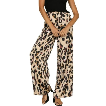 Leopard Heart Pants - JustVH Women's High Waisted Leopard Printed Wide Leg Palazzo Pants