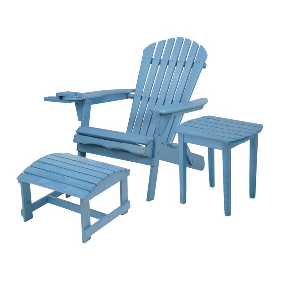 W Unlimited Sky Blue Foldable Chair With Cup Holder And Ottoman SW2136SB-CHOTET