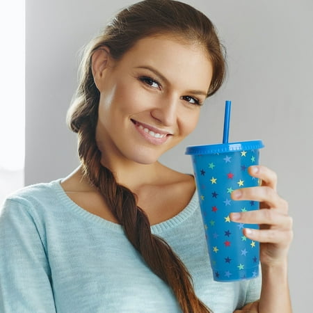 

MIARHB Creative Water Cup Star Cup PP Plastic Straw Cup Star Plastic Transparent Straw Cup 710ml Cold Cha