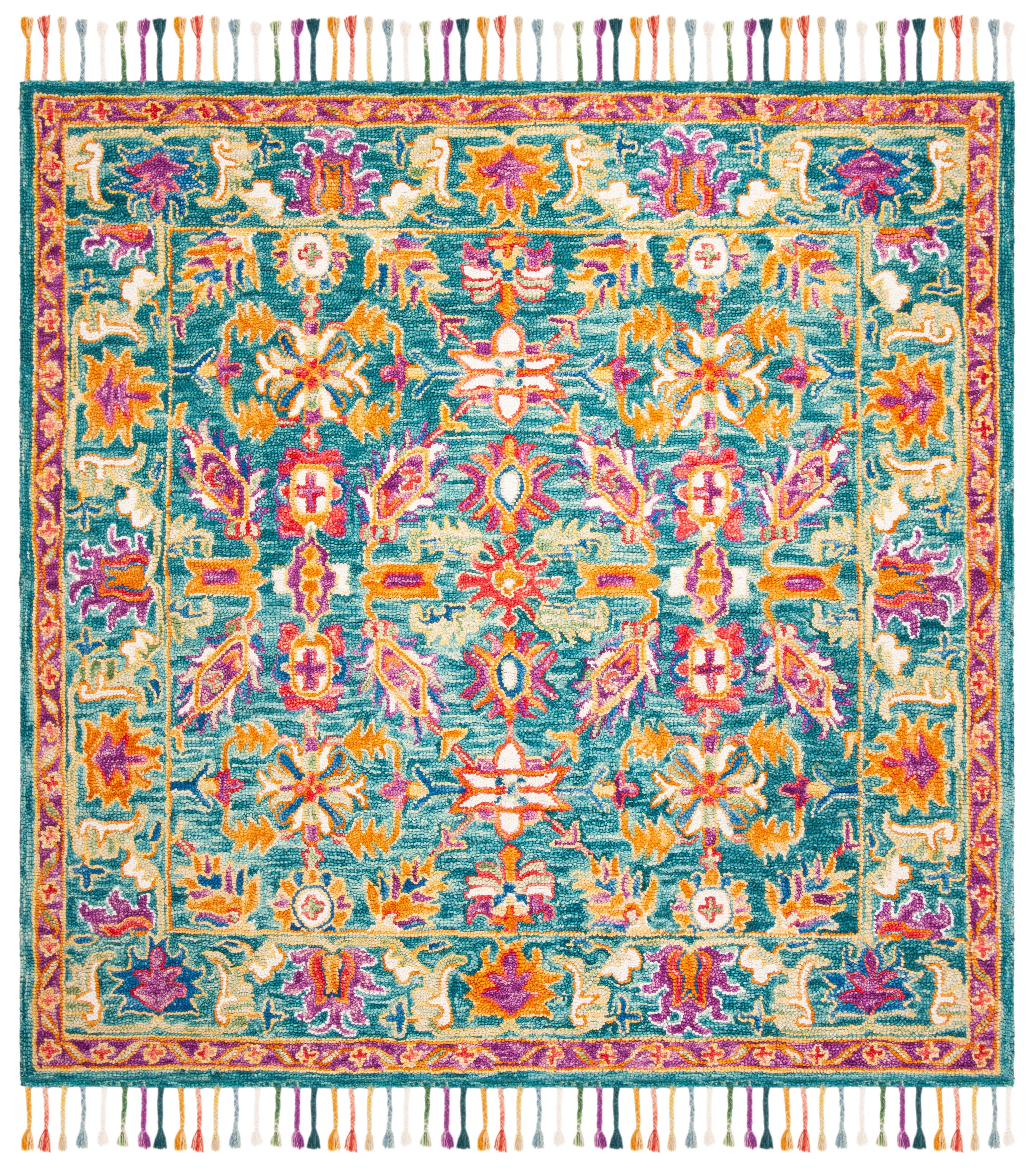 Safavieh Aspen Mario Floral Wool Area Rug, Turquoise/Purple, 9' x 9' Square