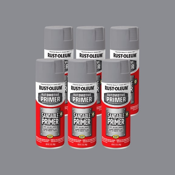 6 Pack, Gray, Rust-Oleum Automotive Flat Sandable Primer Spray-249415, 12 oz