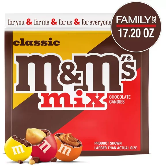 M&M'S Milk Chocolate, Peanut, And Peanut Butter Classic Chocolate Assortment Family Size Candy Mix Bag - 17.2oz