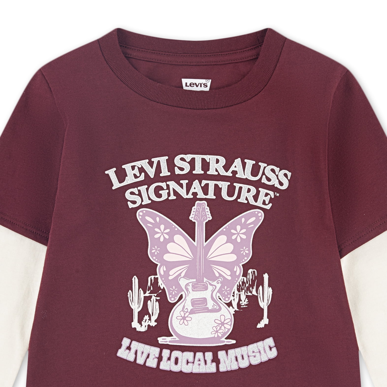 Levi Strauss Signature Girls Long Sleeve Two-fer Graphic Tee, Sizes 4-16